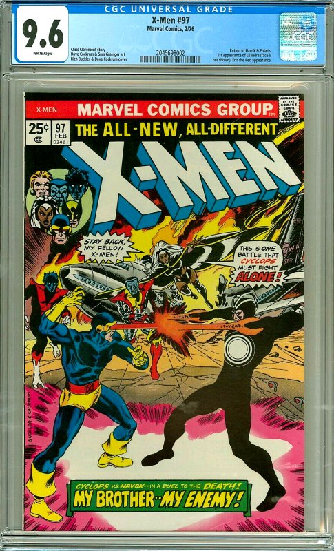 X-Men 97 (CGC 9.6) White pgs; Return of Havok and Polaris; 1st Lilandra