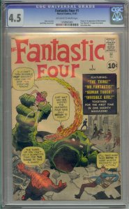 FANTASTIC FOUR #1 CGC 4.5 1ST FANTASTIC FOUR MOLE MAN JACK KIRBY BEAUTIFUL !!!!