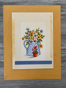 GOOD WISHES COMING YOUR WAY Flowers in Checker Pot 6x8.5 Greeting Card Art C9535