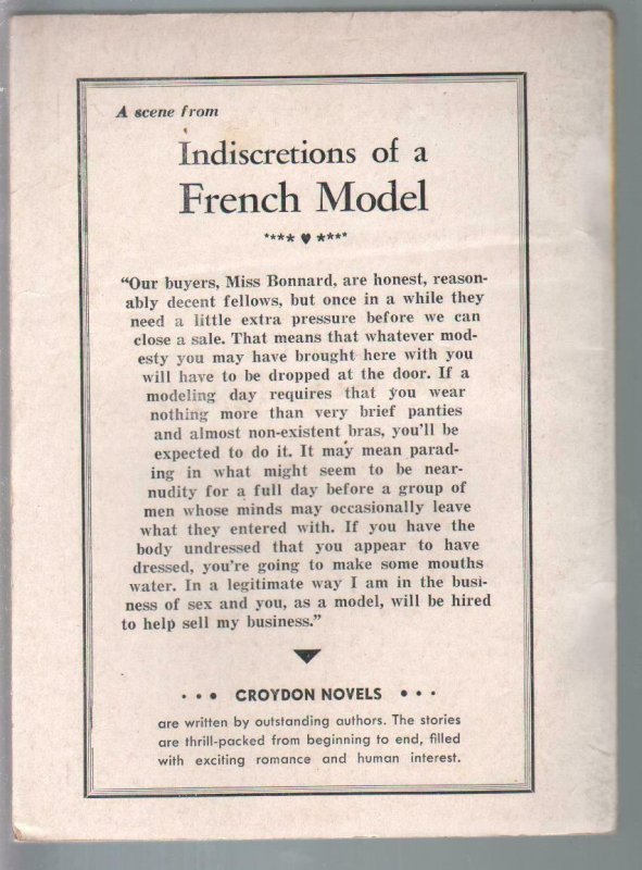 Croydon Books #39 1953-Indiscretions Of A french Model-Bart Frame-lingerie co...