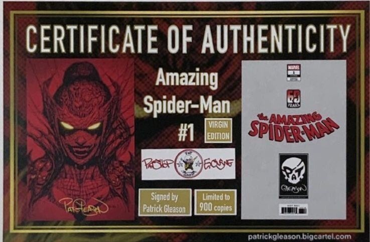 AMAZING SPIDER-MAN #1 PATRICK GLEASON WEB-HEAD RED VIRGIN VARIANT SIGNED W/COA.