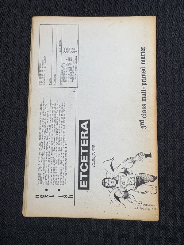 1973 ETCETERA 44pg Fanzine VG 4.0 Dave Cockrum Cover / Alan Kupperberg