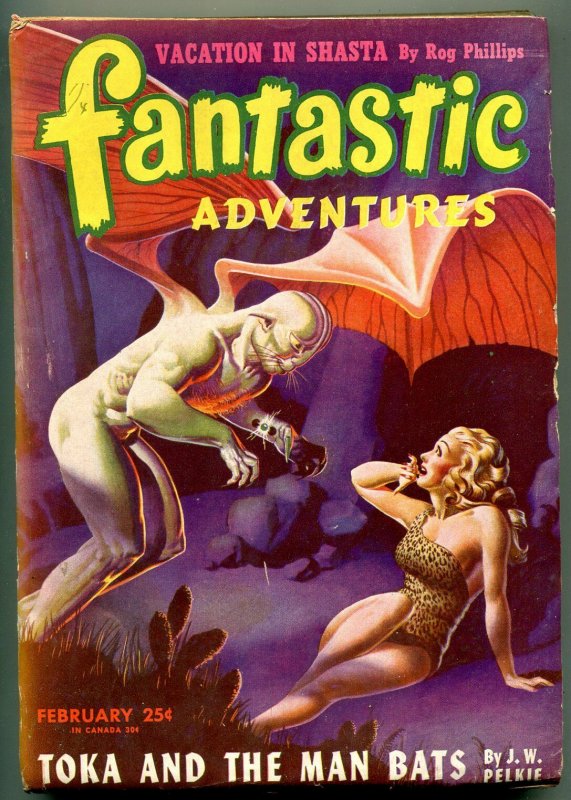 Fantastic Adventures Pulp February 1946- Toka & Man Bats- Spicy cover FN