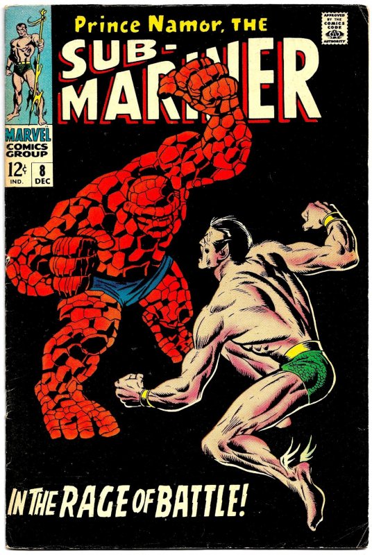 SUB-MARINER #8 (Dec1968) 8.0 VF  Roy Thomas & John Buscema!  THING vs SUBBY!