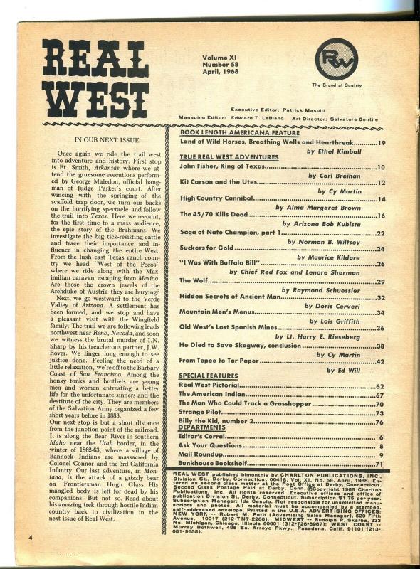 Real West  4/1968-Kit Carson-Earl Norem-Buffalo Bill-pulp frontier thrills-VG