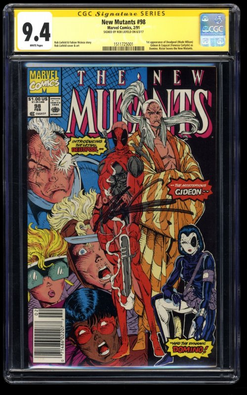 New Mutants #98 CGC NM 9.4 SS Signed Rob Liefeld Newsstand Variant