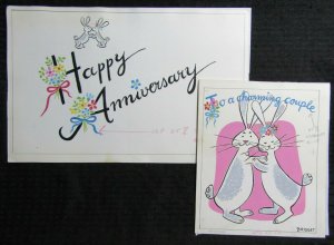 TO A CHARMING COUPLE Cartoon Rabbits 2pcs 14x9 Greeting Card Art #A1768