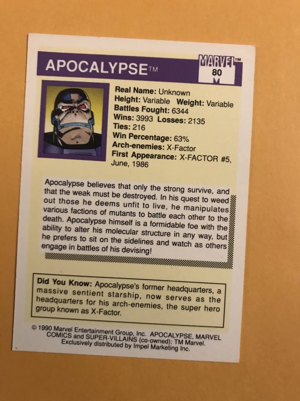 APOCALYSPE #80 : 1990 Marvel Universe Series 1 card, NM/M,  X-Men