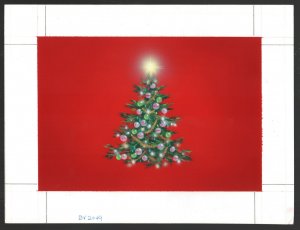 X-Mas Tree w Red Background BX2049 Original Christmas Greeting Card Painted Art