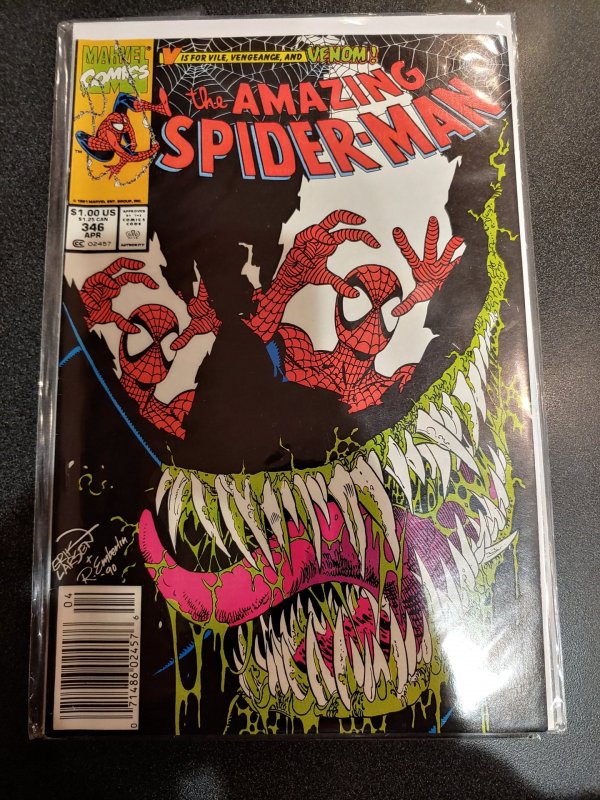 Amazing Spider-Man #346 Venom Returns Erik Larsen (Apr 1991 Marvel) Great Cover