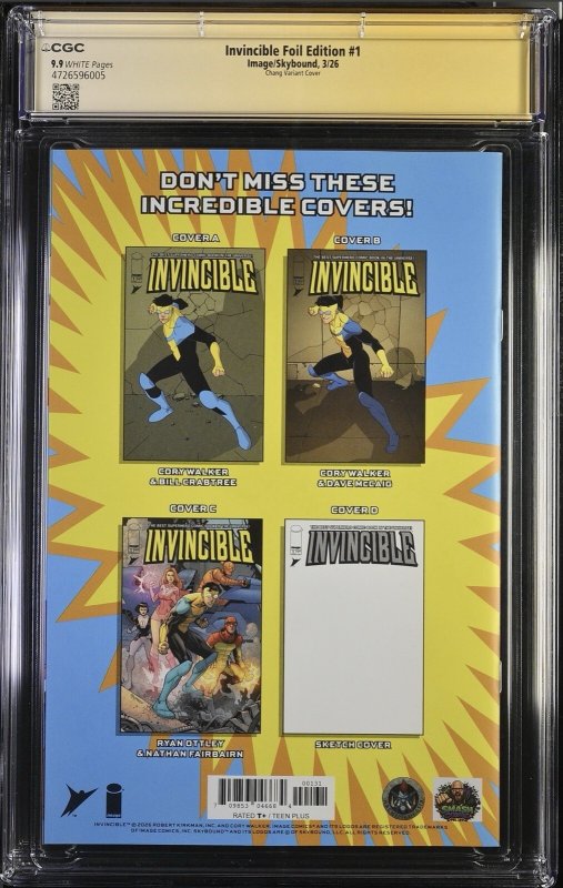 INVINCIBLE #1 CGC 9.9 HTF SS SIGNED Lipwei Chang Foil Exclusive MegaCon Variant