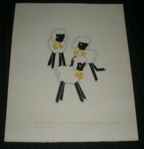 THREE BLACK & WHITE SHEEP 8x10 Greeting Card Art #nn