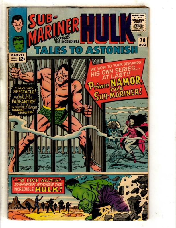 Tales To Astonish # 70 FN Marvel Comic Book Sub-Mariner Incredible Hulk FH2