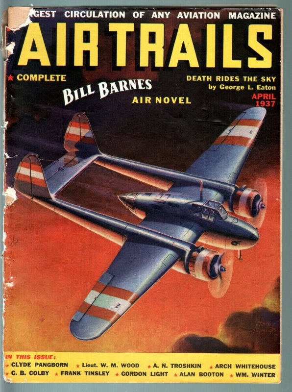 AIR TRAILS PULP 4/1937-AVIATION ART FRANK TINSEY-STREET AND SMITH G