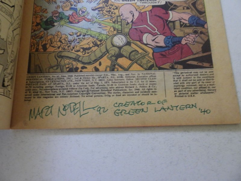 Green Lantern #61 (1968) signed by Martin Nodell 1st page no cert FN/VF