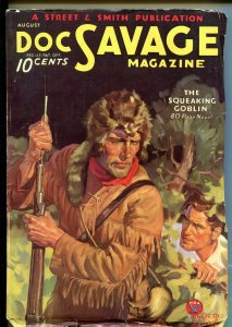 DOC SAVAGE 08/1934-18TH ISSUE-SQUEAKING GOBLIN-BAUMHOFER COVER-good+