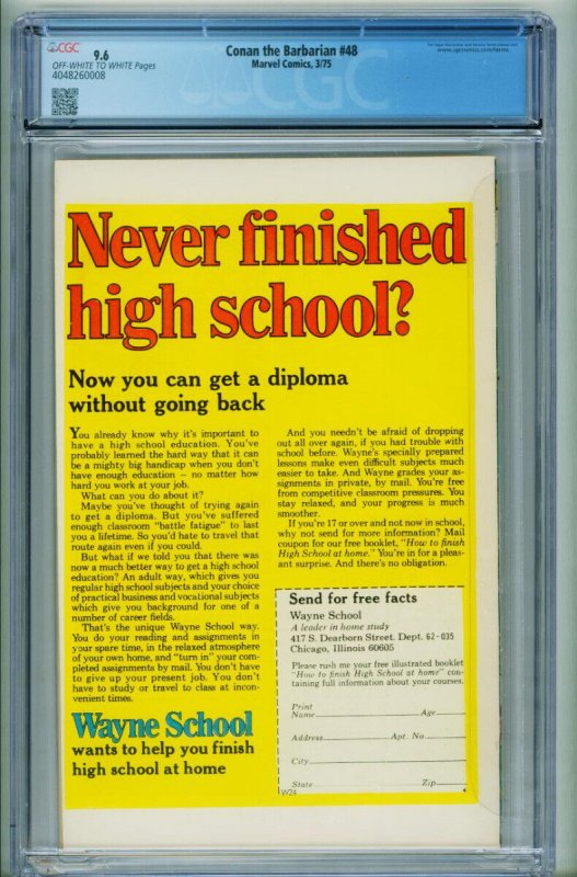 CONAN THE BARBARIAN #48--CGC 9.6--comic book--Red Sonja--1975--4048260007