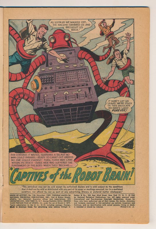 House of Mystery (1951-1983 1st series) #128 FN Captives of the Robot Brain