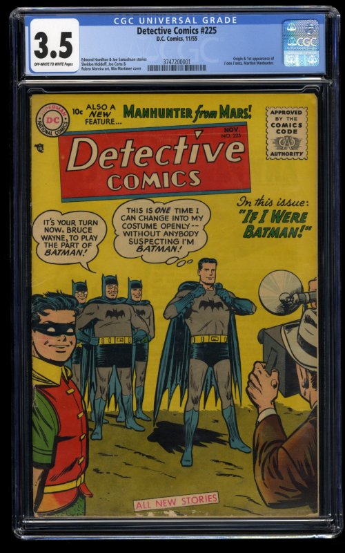 Detective Comics #225 CGC VG- 3.5 Off White to White 1st Martian Manhunter!