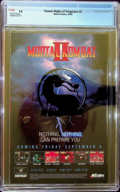 Venom: Nights of Vengeance #3 Direct Edition (1994) - CGC 9.8 - Cert#4008932011