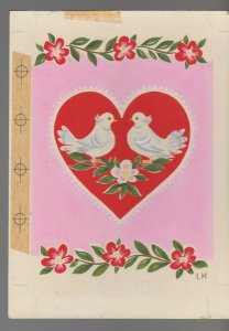 VALENTINES DAY White Birds w/ Heart & Flowers 6.25x8.5 Greeting Card Art #V3866