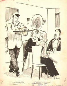 Waiter / Football Player Gag - 60's Humorama art by Bo Brown