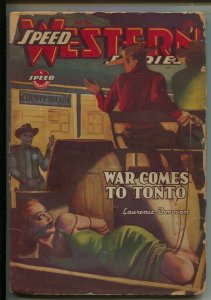 Speed Western Stories Pulp #6 8/1943-Bound & gagged woman on cover-Laurence D...