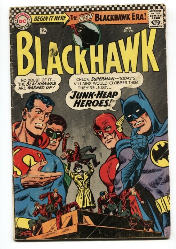 BLACKHAWK #228 1967-SUPERMAN FLASH & BATMAN ON COVER VG