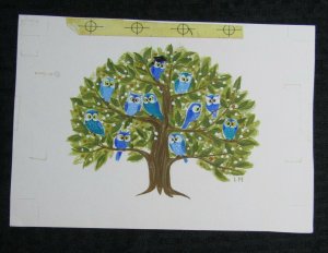 GRADUATION CELEBRATION Blue Owls in Tree 9x6 Greeting Card Art #675