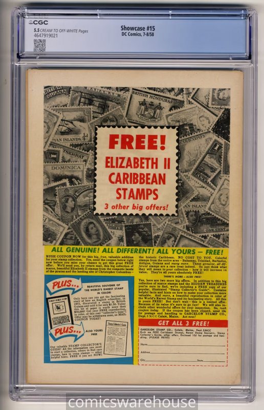 SHOWCASE #15 (DC 8/58) CGC 5.5 1ST APPEARANCE SPACE RANGER MYRA CRYLL