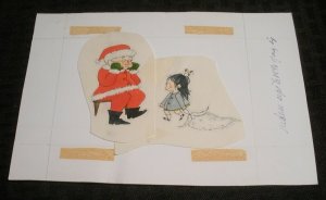 CHRISTMAS Santa Claus Girl Steals Beard Cartoon 8x5.5 Greeting Card Art #1963