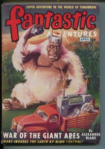 FANTASTIC 4/1949-ZIFF-DAVIS-GIANT APES-SCI-FI-CLASSIC PULP COVER-vg/fn