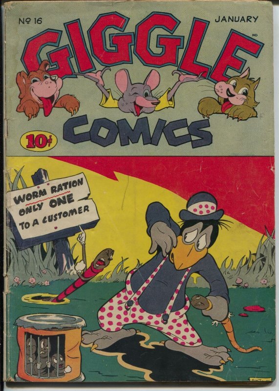 Giggle #16 1944-ACG-bizarre worm cover-Hitler-African American woman-VG- 