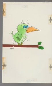 FEELING OUT OF WHACK Cartoon Bird on Branch 6x9.5 Greeting Card Art #C9537