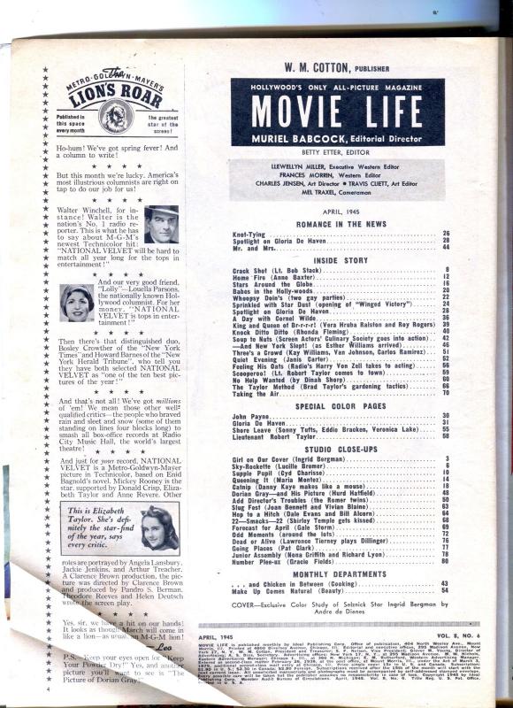 Movie Life-Ingrid Bergman-Dinah Shore-Cornel Wilde-Gloria DeHaven-Apr-1943