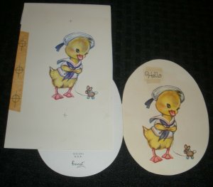 HAPPY EASTER Sailor Duckling w/ Rabbit Toy 4.5x7 Greeting Card Art #2262 Bonus