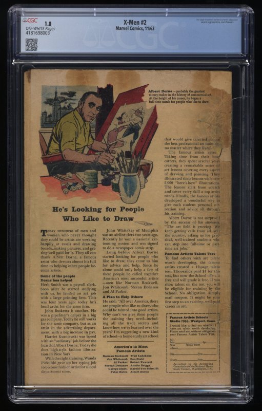 X-Men #2 CGC GD- 1.8 Off White 1st App Vanisher! 2nd App X-Men!