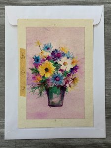 THANK YOU NOTE Watercolor Colorful Flowers in Pot 7x10 Greeting Card Art #nn
