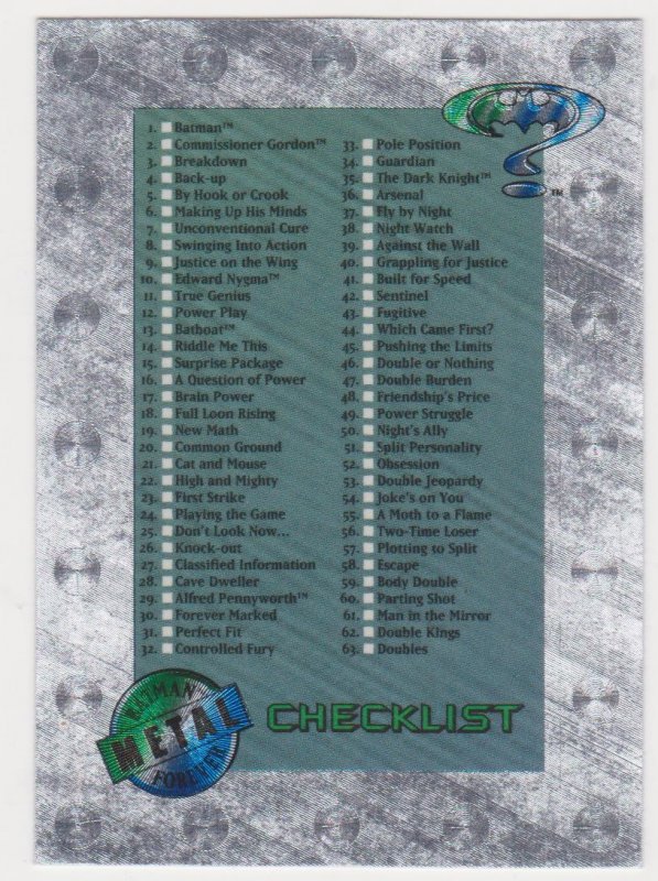 1995 Batman Forever Metal Checklist