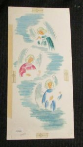 CHRISTMAS Three Angels Playing Trumpet 7x14.25 Greeting Card Art #25F