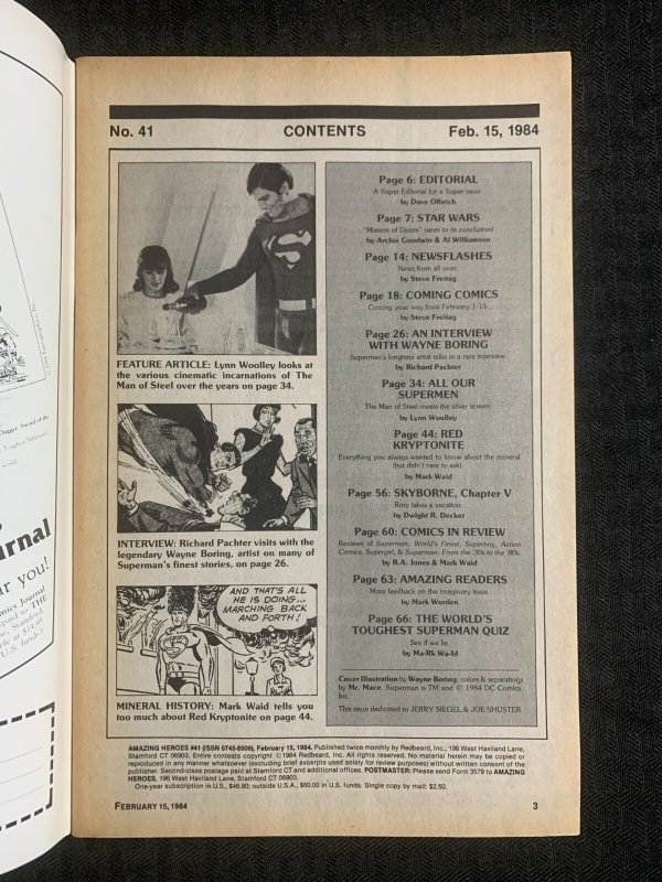 1984 AMAZING HEROES Comic Magazine #41 FN+ 6.5 Special Superman Issue