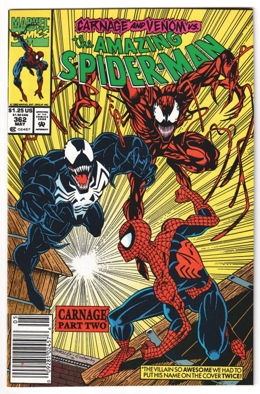 The Amazing Spider-Man #362 (1992) 2nd Carnage, NEWSSTAND!
