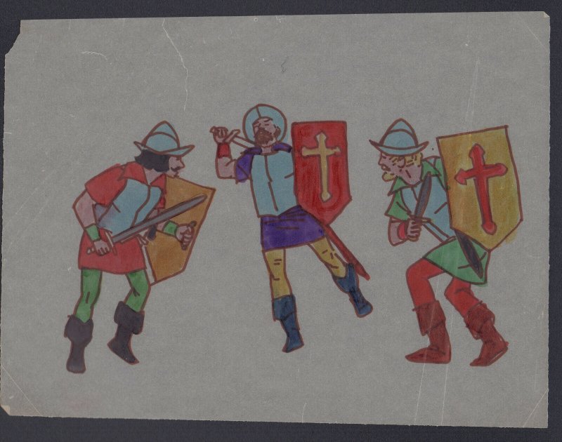 Three Swordsmen Color Art on Velum art by George Papp