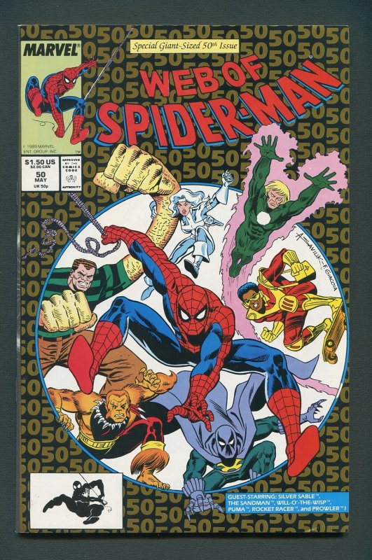 Web of Spiderman #50 / 9.2 NM-   / Alex Saviuk Cover / May 1989