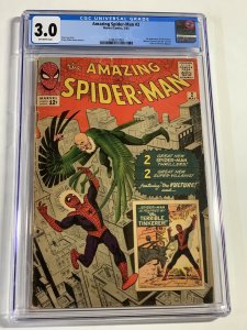 Amazing Spider-man 2 Cgc 3.0 Ow Pages 1st Vulture Marvel Silver Age