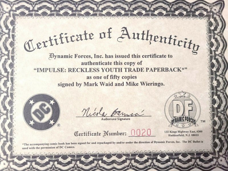 NM Signed IMPULSE RECKLESS YOUTH- FLASH TPB- CoA 20/50 Mark Waid, Mike Wieringo