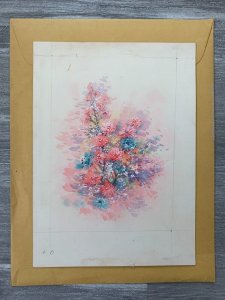 HAPPY ANNIVERSARY Beautiful Pink & Blue Flowers 7x9.5 Greeting Card Art A1659