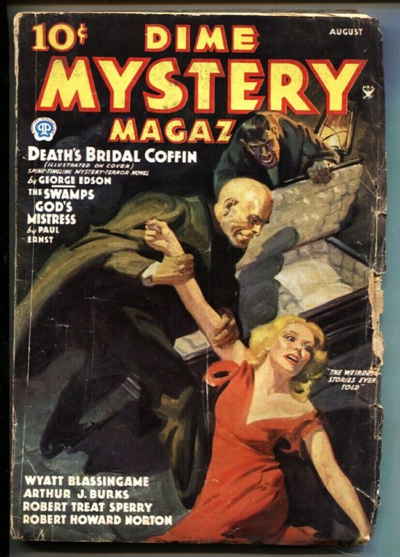 DIME MYSTERY 8/1935--BAUMHOFER COVER-WEIRD MENACE-SPICY-SAUCY-vg