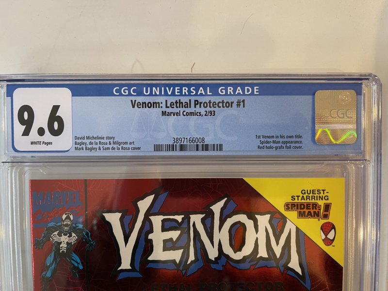 Venom: Lethal Protector 1 CGC 9.6 WHITE pages 1st Venom in own title, foil cover