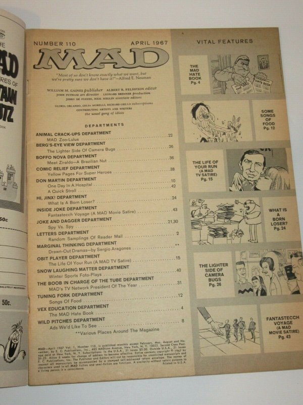 Mad Magazine #110 Norman Mingo Cover April 1967 EC Publications VG/FN